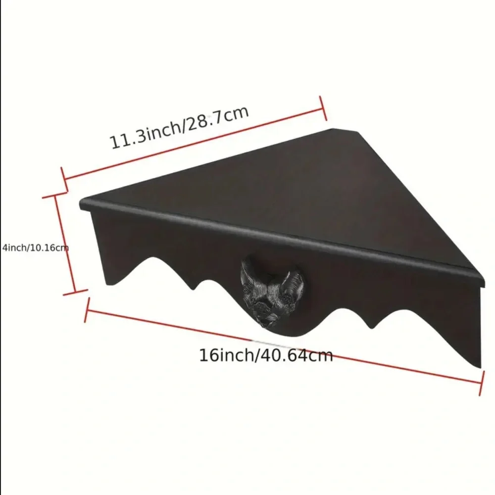 BNIB Set of 2 Black Bat Floating Wooden Corner Display Shelves Gothic Home Decor